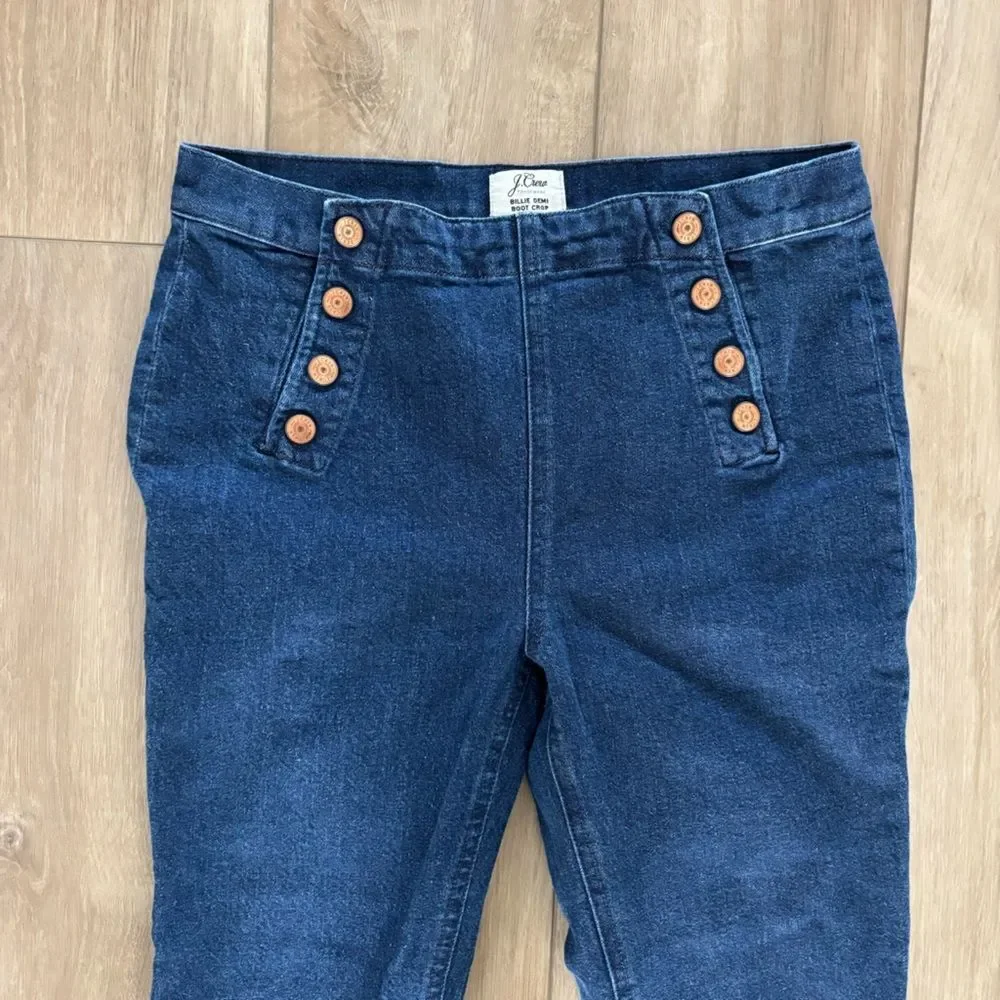 J.Crew Billie Demi Boot Crop Jeans 28 Dark Wash Sailor Button Old Money